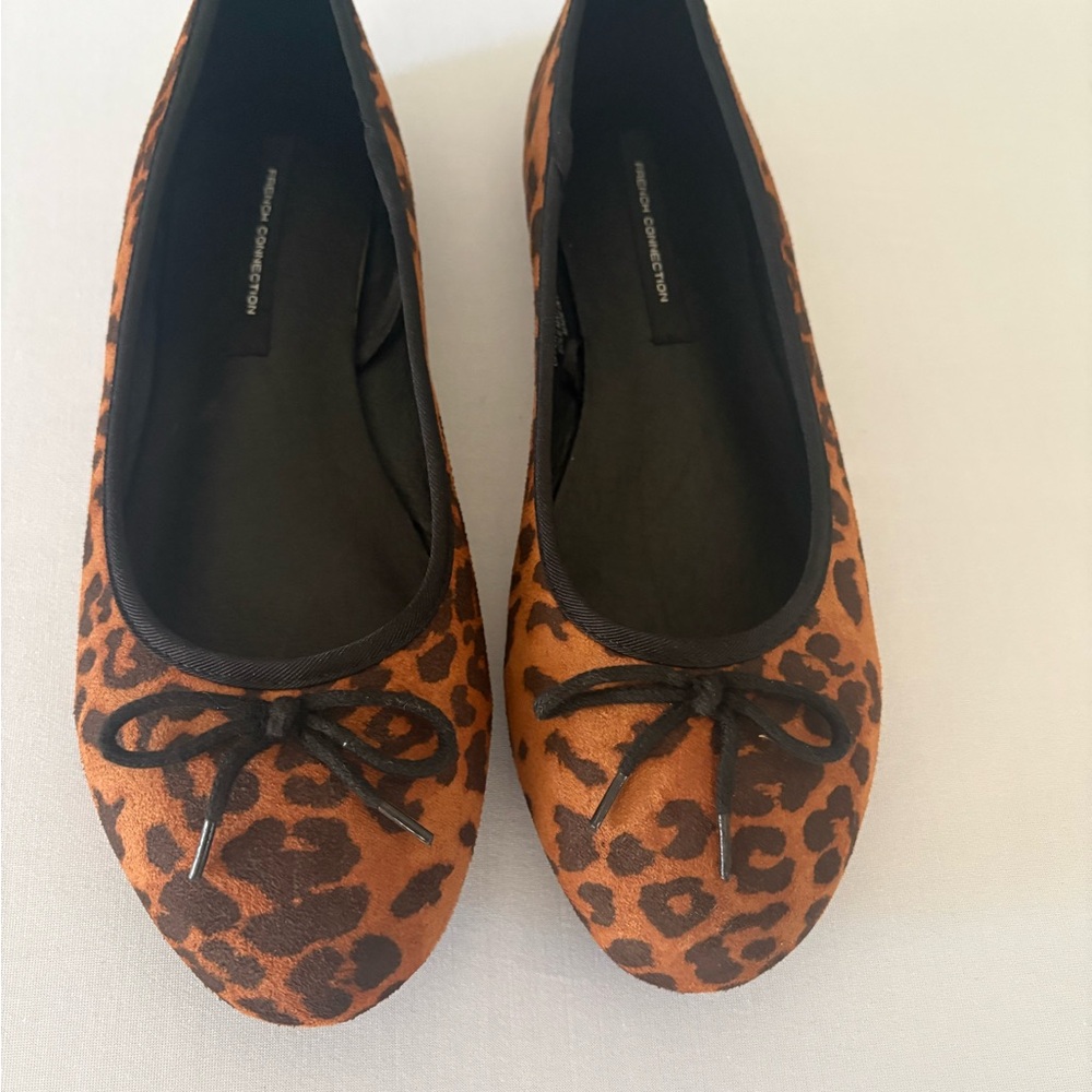 French Connection Brown Leopard Print Flats with Bow